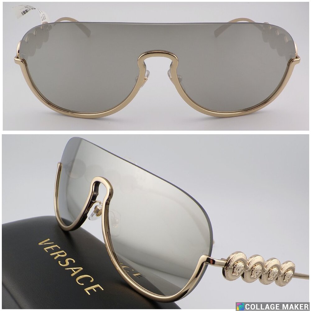 VERSACE Pale Gold Mirrored Semi Rimless Shield Shades, Medusa Single Lens VE2215